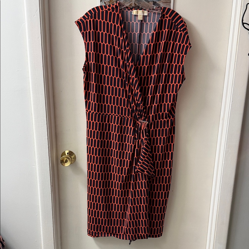 Michael Kors Black and Red Geometric Midi Dress